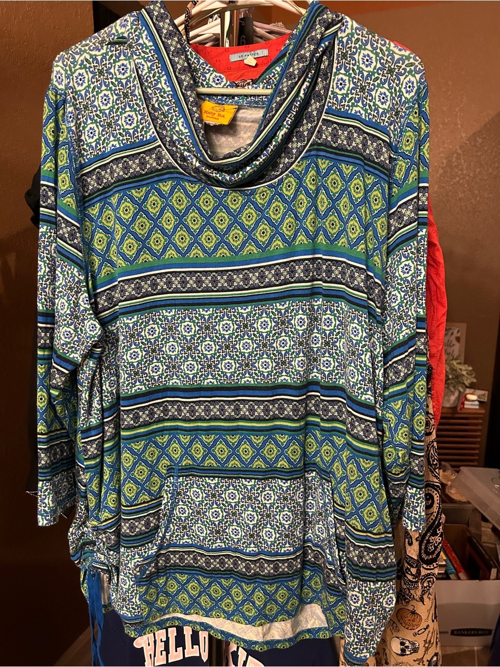 Ruby Rd. Blue & Green Patterned Cowl Neck Tunic - Picture 2 of 2